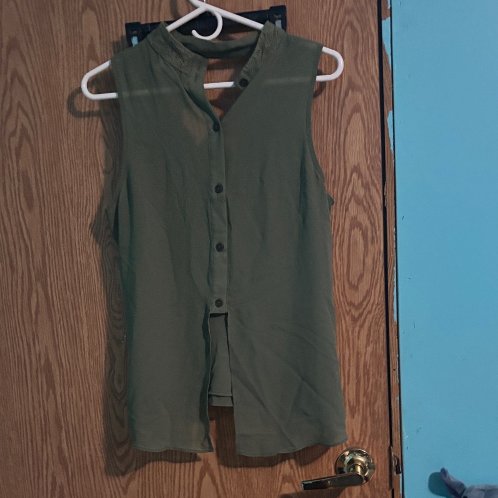 My Michelle Olive Green Sleeveless Blouse